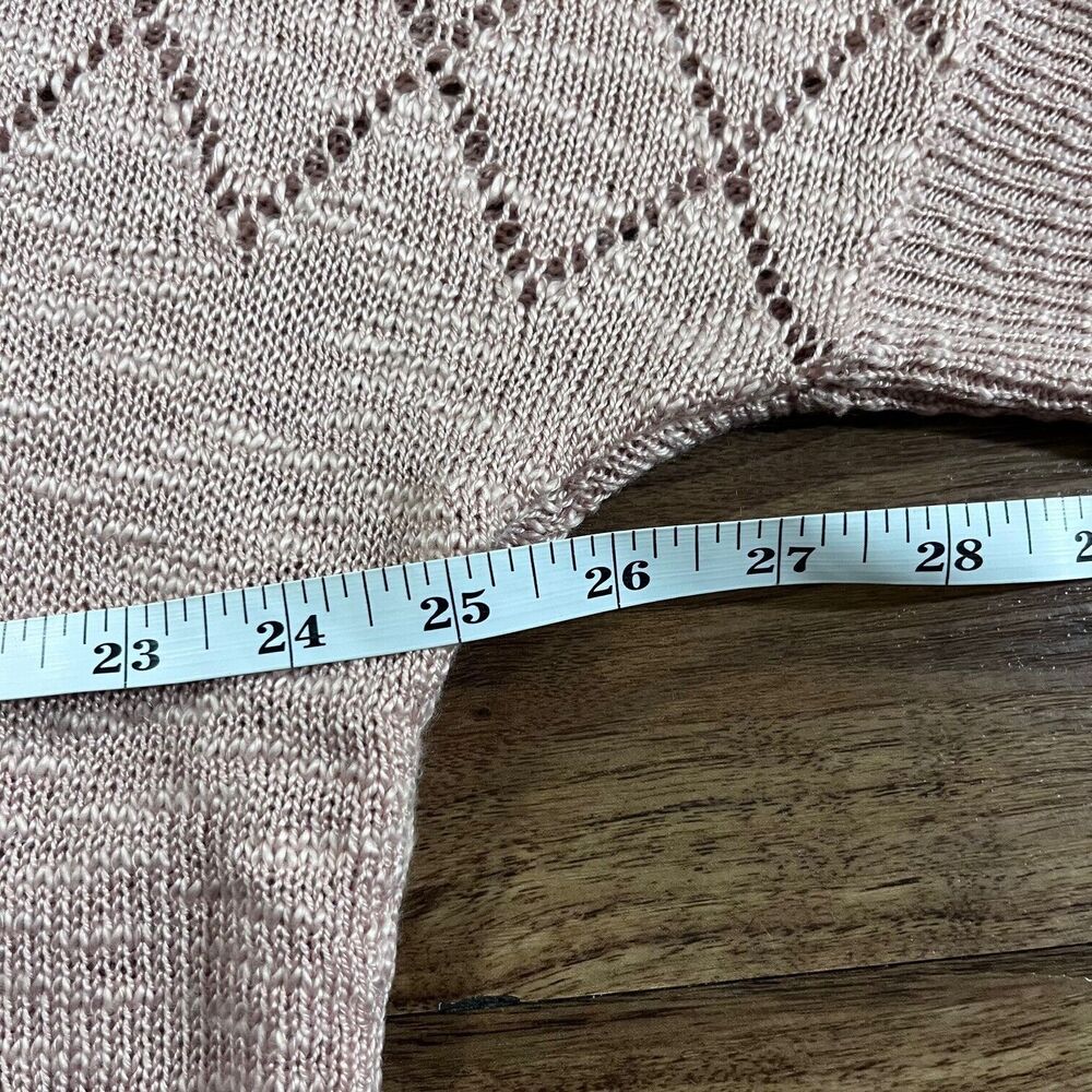 Pink Rose Acrylic Open Front Knit Cardigan 3/4 Sleeve Womens LG Pink Lightweight - Picture 3 of 8